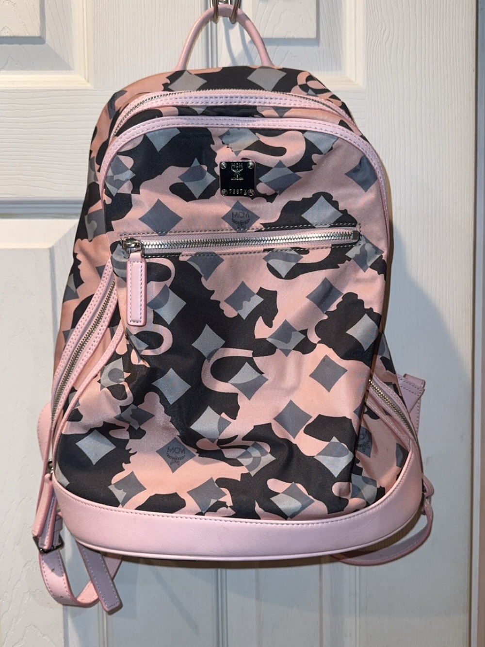 MCM Pink Camouflage Logo Backpack